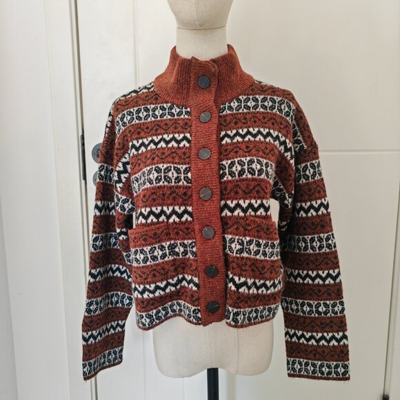 Sezane Wool Blend Heavyweight Button Winter Cardigan Sweater L - Picture 2 of 10